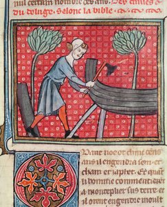 Construcción de un barco, de la Biblia Historiale de Guiart des Moulins