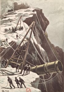 Construcción de un Cañón Lanzacohetes, de De la Tierra a la Luna por Jules Verne (1828-1905) publicado en 1865 de French School