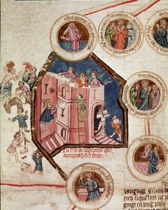 Lugar de construcción de la Torre de Babel en Babilonia Página tomada del manuscrito "Genealogía de la Biblia" de la escuela francesa. Siglo XIV Cremone, biblioteca governativa de French School