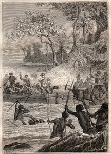 Continuado con flechas: Viaje de Philip Carteret en las islas de Santa Cruz, especialmente a la isla de Nendo en 1767 - ilustración tomada de “Los Grandes Marineros del siglo XVIII”