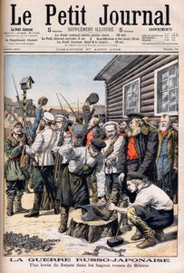 Convictos en Siberia siendo reclutados para luchar en la Guerra Ruso-Japonesa. Guerra Ruso-Japonesa. Un levantamiento de forzados en los bagnes rusos de Siberia. Ilustración para Le petit Journal, 27 de agosto de 1905. de French School