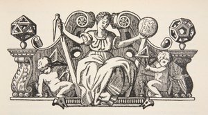 Copia de una ilustración de portada de Theatrum Instrumentorum de Besson, copia de Boris Mestchersky (d.1957) ilustración de Histoire de la Nation Francaise, Sciences, Volúmenes I y II, por Gabriel Hanotaux