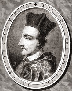 Cornelio Jansen, Obispo de Ypres, grabado por Pannemaker después de Latenacci, de 