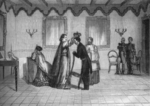 Coronación del Rey Radama II de Madagascar (1829-1863) por el sacerdote católico francés Jouen de French School