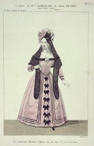 Vestuario para Mademoiselle Dorus en el Papel de Donna Elvira en Don Giovanni, grabado por Maleuvre, impreso por Hautecoeur-Martinet de French School