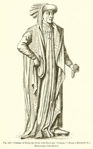 Traje de Felipe el Bueno, con capucha y escarapela de French School