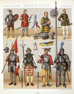 Trajes y armaduras de la Edad Media - en "El traje histórico" de Racinet de French School