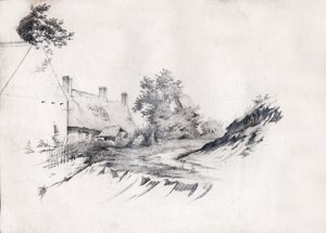 Cabaña en Francia (dibujo, circa 1850) de French School