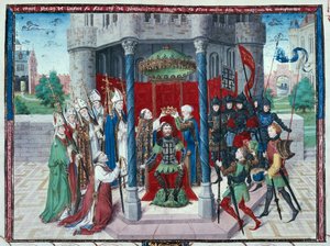 Conde Jean de Brienne, miniatura de "Les chroniques de Jherusalem abregies", c.1450 (temple sobre vitela) de French School