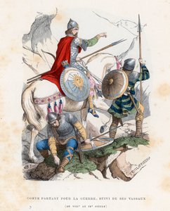 Conde partiendo a la guerra, seguido por sus vasallos, siglos VIII a IX de French School