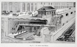 Corte de la estación de metro St Michel en París en "La naturaleza" 1899