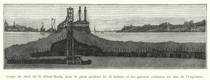 Corte del arrecife llamado Flood-Rock, con el pozo profundo de 15 metros y las galerías excavadas para la explosión de French School