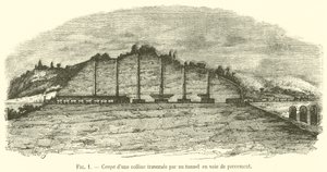 Corte de una colina atravesada por un túnel en construcción de French School