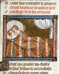 Pareja en la cama. Miniatura tomada de la novela de la rosa de Jean de Meun de French School