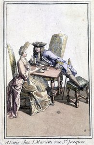 Pareja tomando café - grabado
