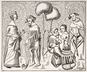 Corte de Amor en Provenza, después de un manuscrito del siglo XIV, de Le Moyen Age et La Renaissance de Paul Lacroix (1806-84) publicado en 1847 de French School