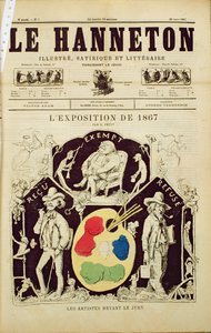 Portada de Le Hanneton, representando a los artistas ante el jurado en la exposición de 1867, 28 de marzo de 1867