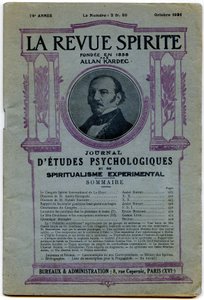 Portada de un número de "La revue spirite", retrato del fundador Allan Kardec, revista de octubre de 1931
