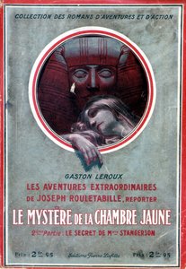 Portada del libro "El misterio del cuarto amarillo, 2ª parte el secreto de la Srta. Stangerson" (aventura de Rouletabille) por Gaston Leroux, ed. Pierre Lafitte de French School