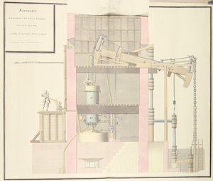 Sección transversal de una máquina de vapor para extraer agua de las minas, c.1760 de French School