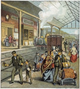 Multitud en el muelle de una estación de tren en Inglaterra de French School
