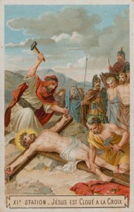 Crucifixión: Jesús es clavado en la cruz. La undécima estación de la cruz de French School