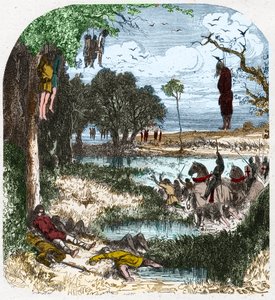 Cruzada de los Pastoureaux en 1251: Cruzada de "gente pequeña", campesinos; fue provocada en 1251 por la cautividad de San Luis durante la séptima cruzada. Grabado en "Histoire De France En Cent Tableaux" por Paul Lehugeur, 1891 de French School