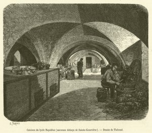 Cocinas del liceo Napoleón, antigua Abadía de Sainte-Geneviève (grabado) de French School