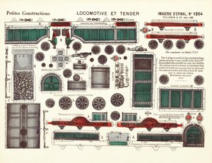 Diseños recortados para una locomotora de vapor y un ténder, c.1880 de French School