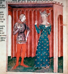 Ciclo del Rey Arturo: Caballero Lancelot du Lac y Reina Ginebra. Miniatura del manuscrito 