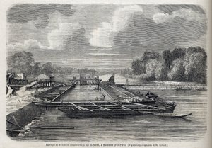 Represa rota en el Sena en Suresnes en 1866 - Grabado - Le Monde Illustré 1866 de French School