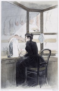 Dame de caisse (en la carnicería) - en “La mujer en París” de Pierre Vidal de French School