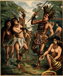 Danza de los indios Roucouyan en el Caribe. Grabado en "La Terre Illustree" n°77 del 21 de abril de 1892 de French School