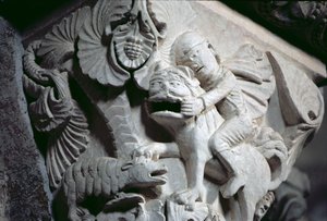 David matando al león (detalle de un capitel) c.1130