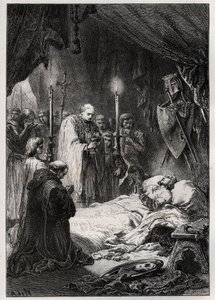 Muerte de San Luis en Túnez el 25 de agosto de 1270 - Muerte de San Luis (durante la 7ª cruzada, el 25 de agosto de 1270) - grabado de “L