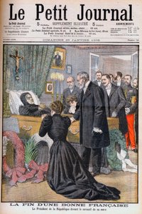 Muerte de la madre del Presidente Loubet de Francia. El fin de una buena francesa. El Presidente de la República frente al ataúd de su madre. Ilustración para Le Petit Journal, 29 de enero de 1905 (grabado)