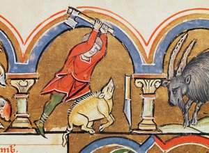 Diciembre, Sacrificio de un Cerdo, del Salterio de Santa Isabel de French School