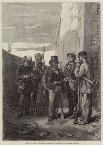 Defensa de París, voluntarios guardando una poterna de la muralla fortificada (grabado) de French School