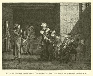 Salida de la reina hacia la Conciergerie, el 2 de agosto de 1793; según un grabado de Bouillon, 1795 de French School