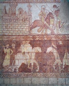 Partida de los caballeros templarios cruzados en 1163 desde su castillo sirio de Krak des Chevaliers para la batalla de Boquée de French School