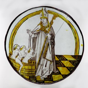 San Nicolás y los tres niños en una tina