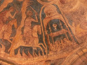 Representación de una vista interna con pinturas murales