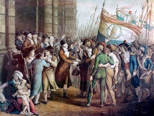 Diputados de la Convención Nacional saliendo de la Asamblea en las Tullerías, 31 de mayo de 1793 - "Le 31 mai 1793" - París, 31 de mayo de 1793: los ciudadanos armados frente a los girondinos saliendo de la Convención después de ser derrotados por los mont