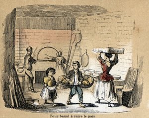 Descripción de las diversas etapas de fabricación y usos de la arcilla: cocción de arcilla en un horno de pan. en "Les Recreations instructives" pintura sinóptica de Jules DELBRUCK, grabado de 1860. Colección privada. de French School