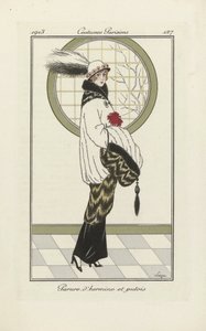 Diseño para conjunto de armiño y turón, de Costumes Parisien, pub.1913 (impresión en pochoir) de French School