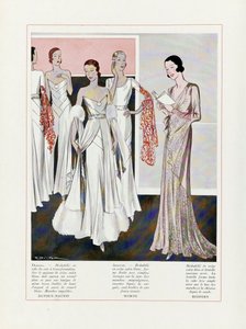 Diseño para vestidos de noche por Depouy-Magnin, Worth y Redfern, pub. 1931 litografía en color de French School