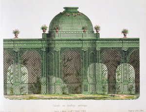 Diseño para una galería de celosía con una cúpula central, publicado para el Bureau de Moniteur des Menusiers, París de French School