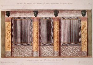 Diseño para la fachada de una carnicería, de una serie que representa los edificios comerciales mejor decorados de París, c.1810 de French School