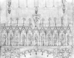 Diseño para la galería de reyes en la fachada de la Catedral de Estrasburgo, c.1380 (detalle)