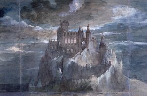 Diseño para el telón de fondo de una representación de Hamlet en la Comédie Française, 1884 de French School
